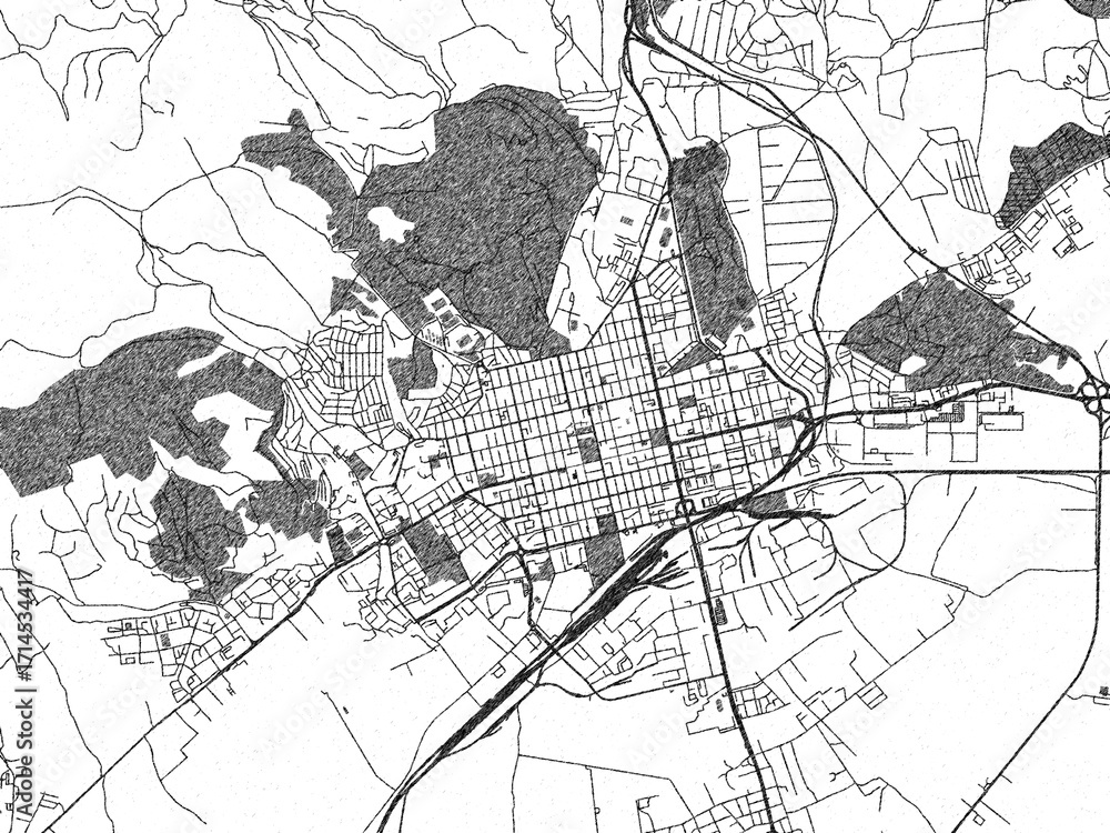 Naklejka premium Artistic urban sketch of BUL Stara, Zagora, detailed in black and white map form.