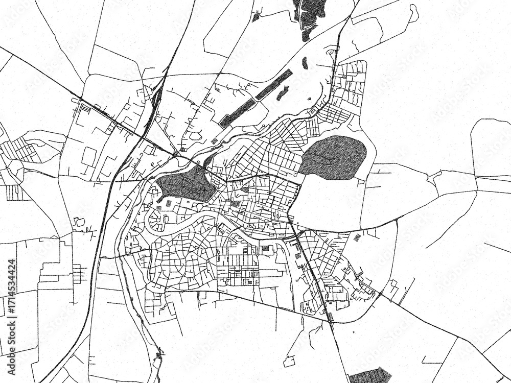 Naklejka premium Decorative monochrome illustration of BUL, Yambol, showing its detailed grid.