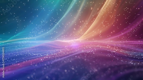 Vibrant Abstract Digital Waves with Stars and Sparkles in Various Colors Illustrating Movement and Creativity