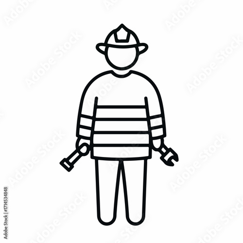 Brave firefighter ready for action with tools, heroic symbol of courage, protecting lives, swift rescue, dedicated professional, community safety