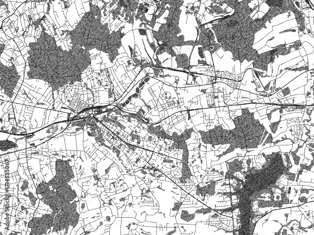 Fototapeta premium Monochrome sketch map of Havirov, Czechia, ideal for posters, prints, and travel design.