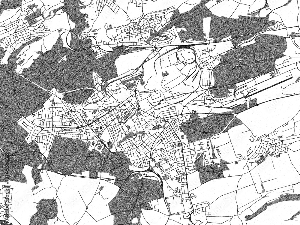 Fototapeta premium Poster-ready monochrome city map of Kladno, Czechia, with detailed streets and rivers.
