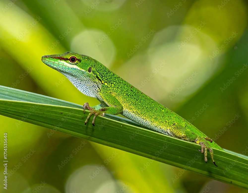 Fototapeta premium Green lizard on a leaf