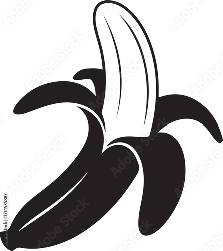 Black Silhouette Of A Peeled Banana fruit food