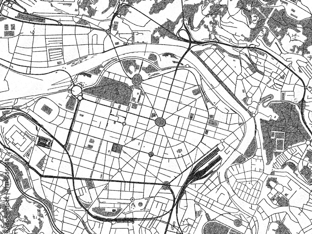 Naklejka premium Poster-style sketch map of Bilbao Centro, Spain, designed in artistic monochrome.