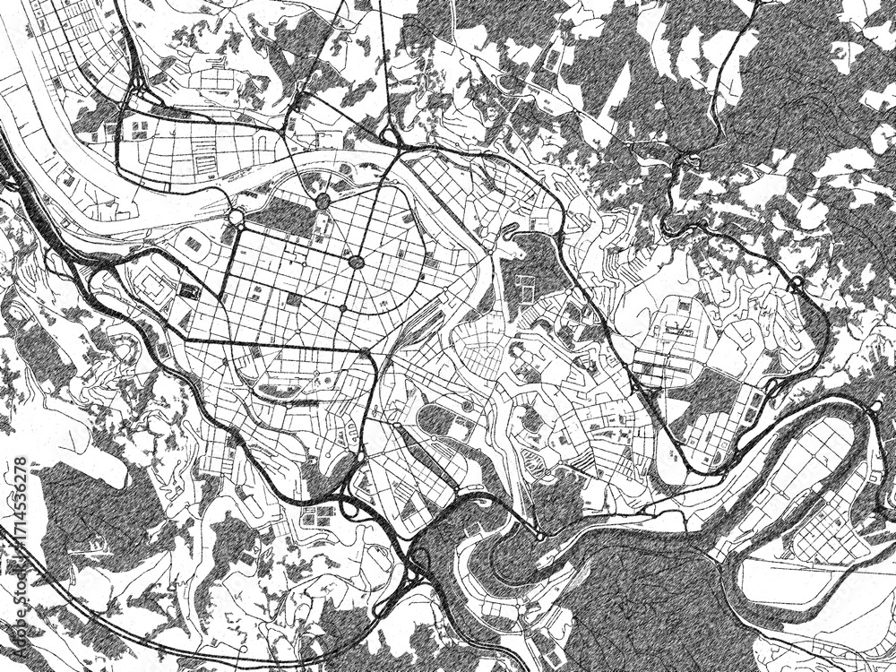 Naklejka premium Minimalist monochrome city map of Bilbao, Spain, illustrated with urban detail.