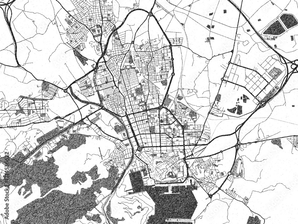 Fototapeta premium Monochrome hand-drawn map of Cartagena, Spain, ideal for decorative and editorial use.