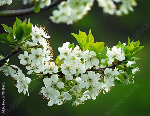 Blooming spring branch with white flowers