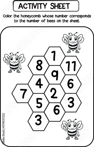 Hoja de actividades imprimible para pintar y aprender a contar los números.
