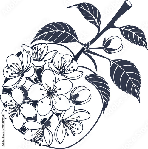 A seamless black-and-white floral pattern with a vintage vector illustration of a rose and other blossoms