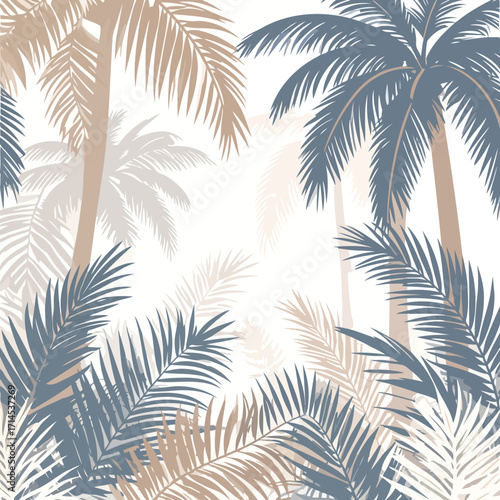 Stylized tropical palm tree leaves pattern on white background.