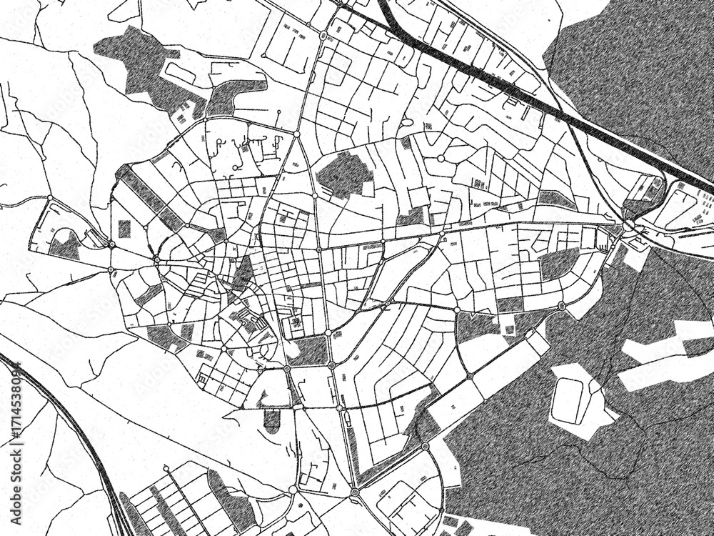 Naklejka premium Decorative monochrome illustration of Majadahonda, Spain, showing its detailed grid.