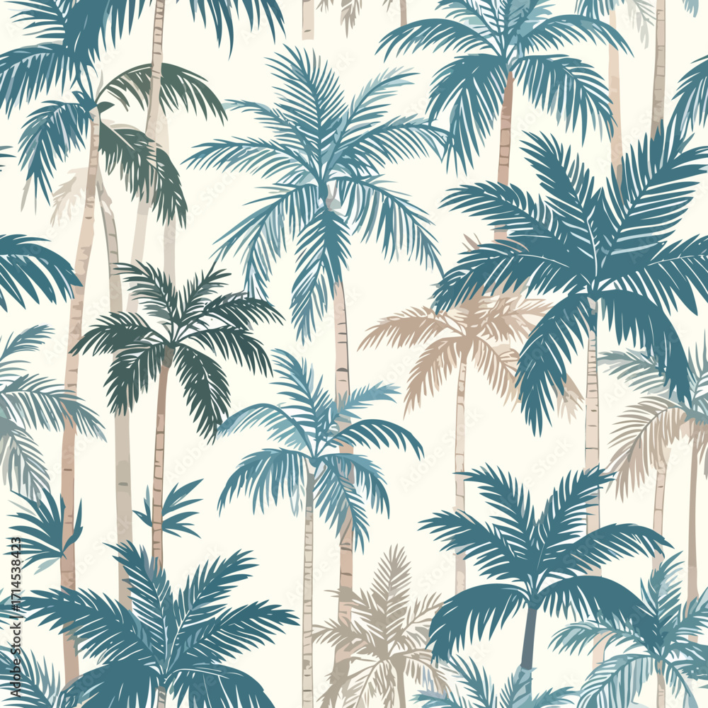 Fototapeta premium Tropical palm trees pattern on white background, summer vibes.