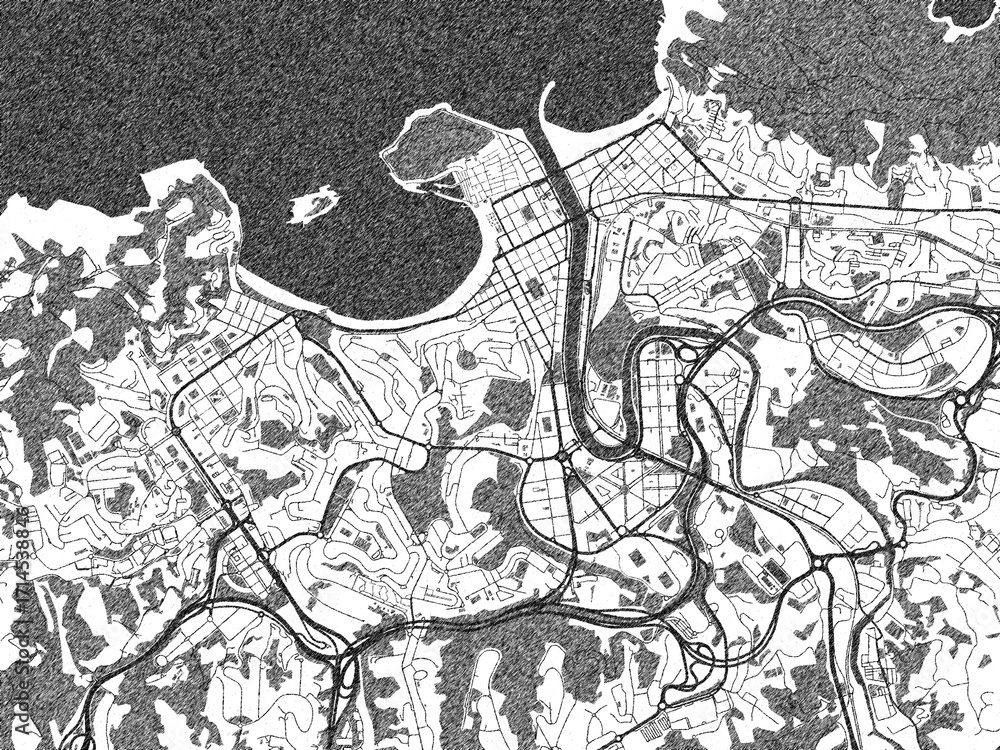 Obraz premium Minimal poster-style map of San Sebastian, Spain, hand-drawn in monochrome.