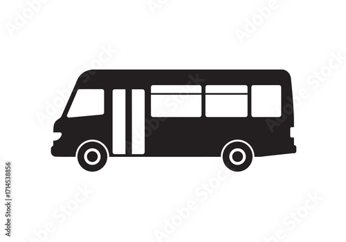 A black minibus with two white doors and four windows rendered in silhouette against a plain white background