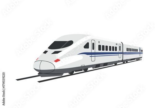 A highspeed train sleek  white on tracks viewed at eyelevel