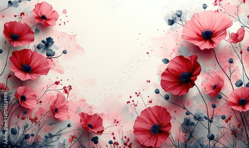 A floral border with delicate watercolor-style background