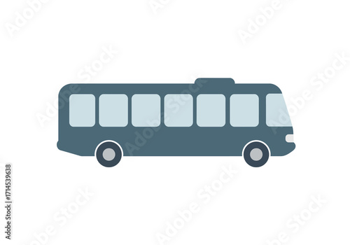 A teal bus with rounded windows and wheels set against a plain white background