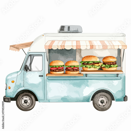 Vintage Food Truck with Burgers, a Mobile Culinary Delight.