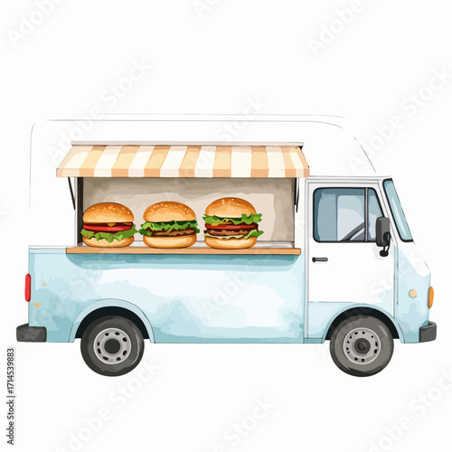 Retro Food Truck Selling Delicious Burgers.