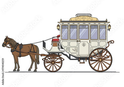 Horsedrawn carriage light carriage dark horse intricate detail ornate design