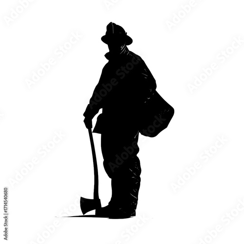 Silhouette of a Firefighter Holding an Axe