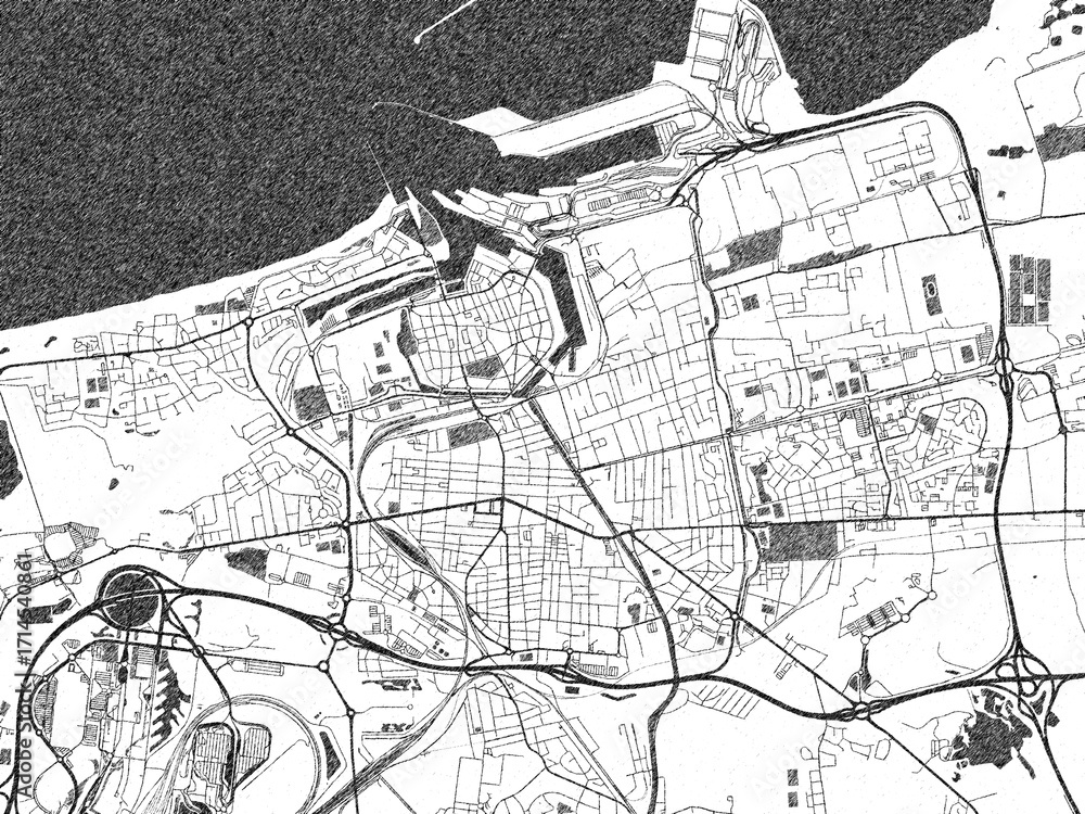 Obraz premium Monochrome hand-drawn map of Calais, France, ideal for decorative and editorial use.
