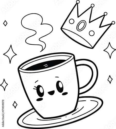 Fun Coffee Cup Character with Crown Sketch