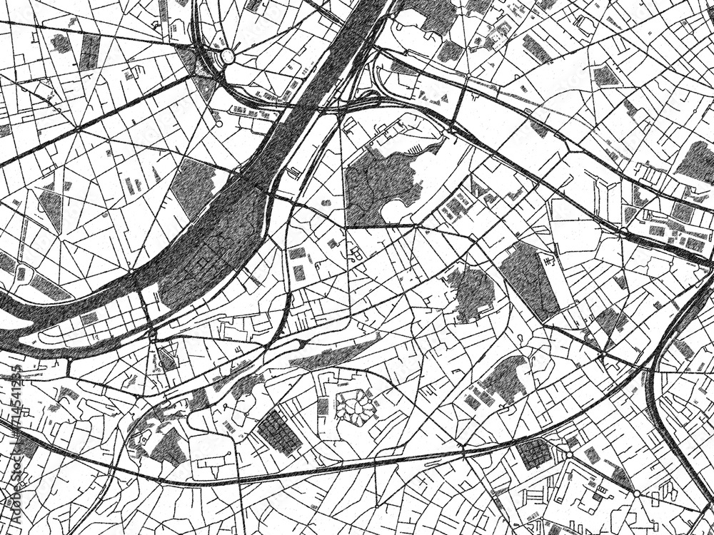 Naklejka premium Poster-style sketch map of Issy-les-Moulineaux, France, designed in artistic monochrome.