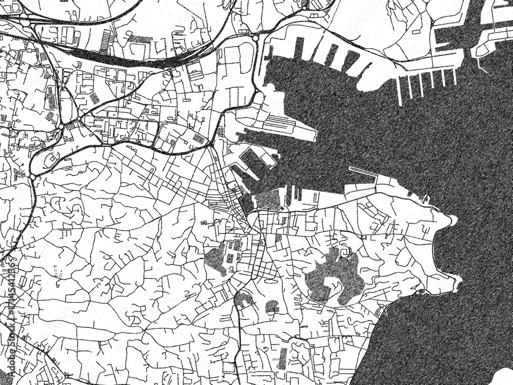 Fototapeta premium Black and white map poster of La Seyne-sur-Mer, France, illustrated in hand-drawn style.