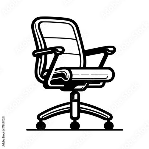 Minimalistic office chair design in black and white line art  