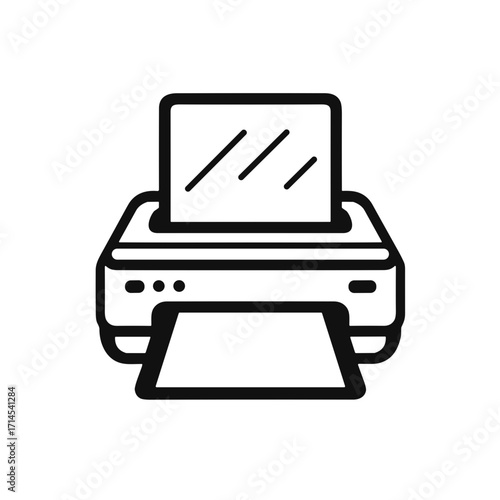 Line art printer with paper coming out on white background  