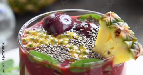Wallpaper Mural Colorful smoothie with fruits and seeds in a glass Torontodigital.ca
