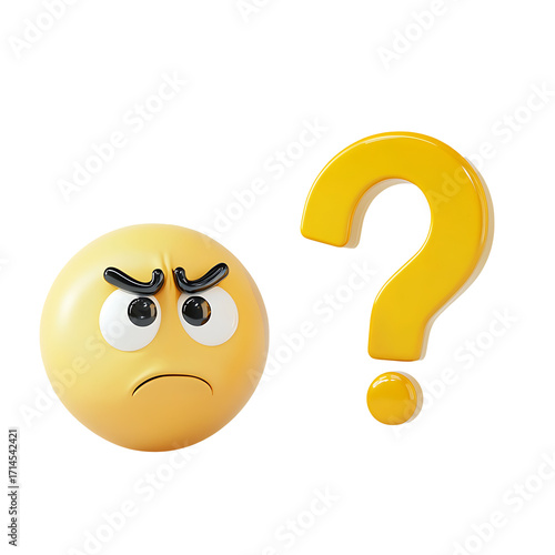 Confused emoji with a question mark isolated on transparent background