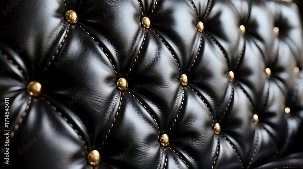Obraz premium Luxurious Black Tufted Leather Upholstery with Golden Buttons Detail