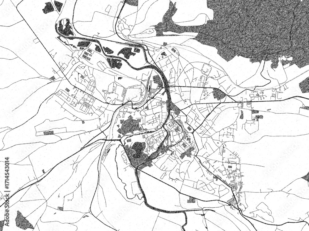 Fototapeta premium Poster-ready black and white illustration map of Verdun, France, detailed and artistic.