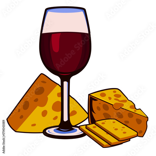 Luxury meal icon handdrawn wineglass and cheese