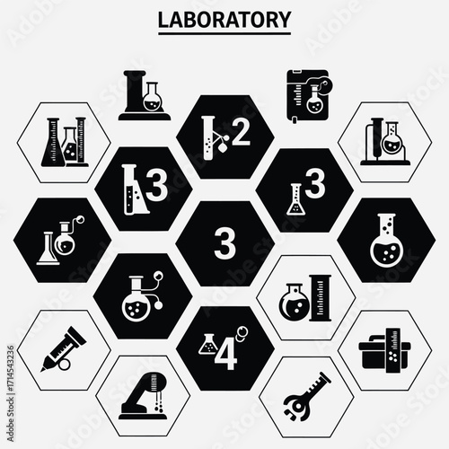Laboratory Science Icons Collection in Hexagonal Frames