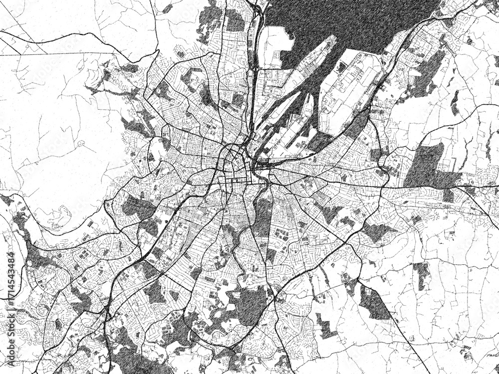 Obraz premium Black and white map poster of Belfast, United Kingdom, illustrated in hand-drawn style.