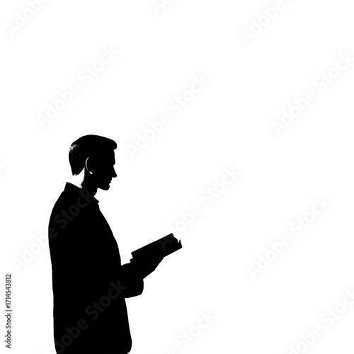 Silhouette of a Man Holding a Book Against a White Background