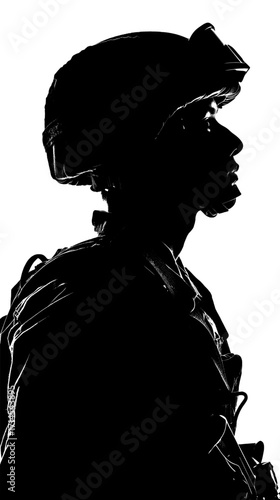 Silhouette of a Soldier in Profile Wearing a Helmet