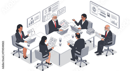 Business meeting vector illustration for corporate strategy design in isometric style