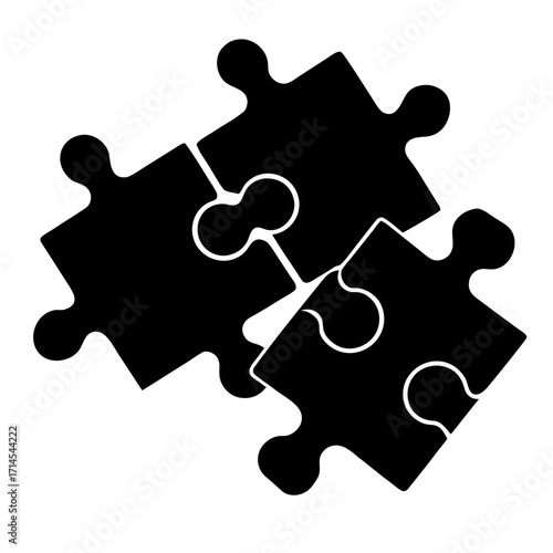 Four interlocking black puzzle pieces on a stark white background