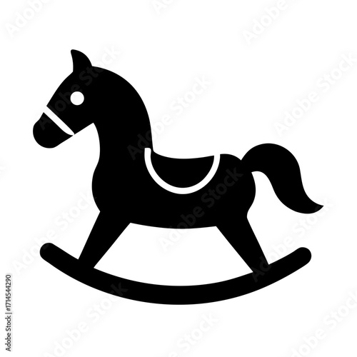 Simple black and white illustration of a classic wooden rocking horse