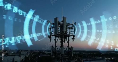 Wallpaper Mural Communication tower transmitting data at sunset Torontodigital.ca