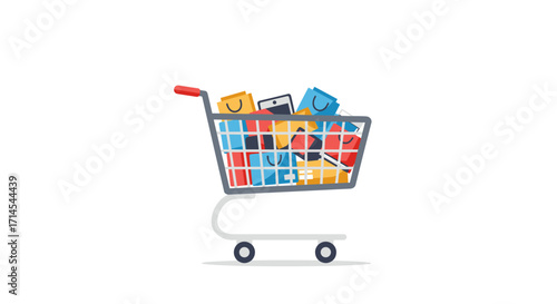 Shopping cart with packages vector illustration for retail and e-commerce design in flat style