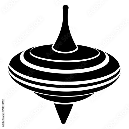 A simple black and white illustration of a classic spinning top design