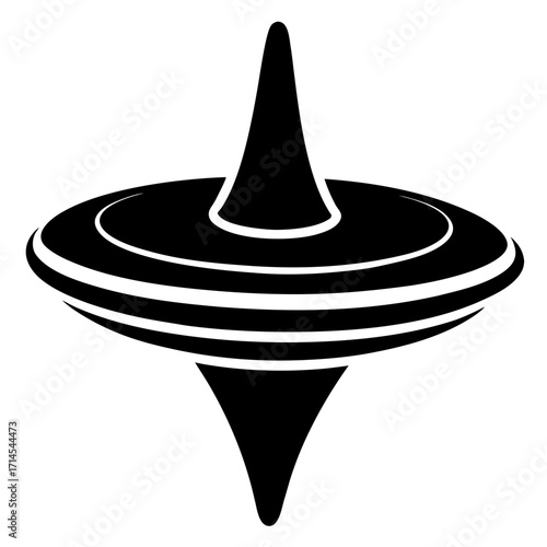 A simple black and white illustration of a classic spinning top design