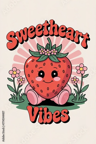 Cute Strawberry with Sweetheart Vibes Graphic Design