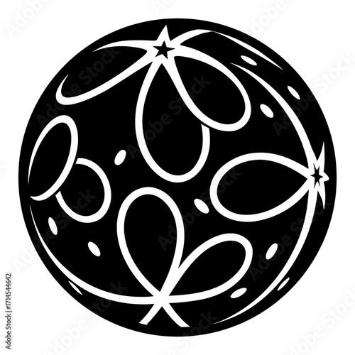 Abstract circular design featuring swirling lines stars and negative space